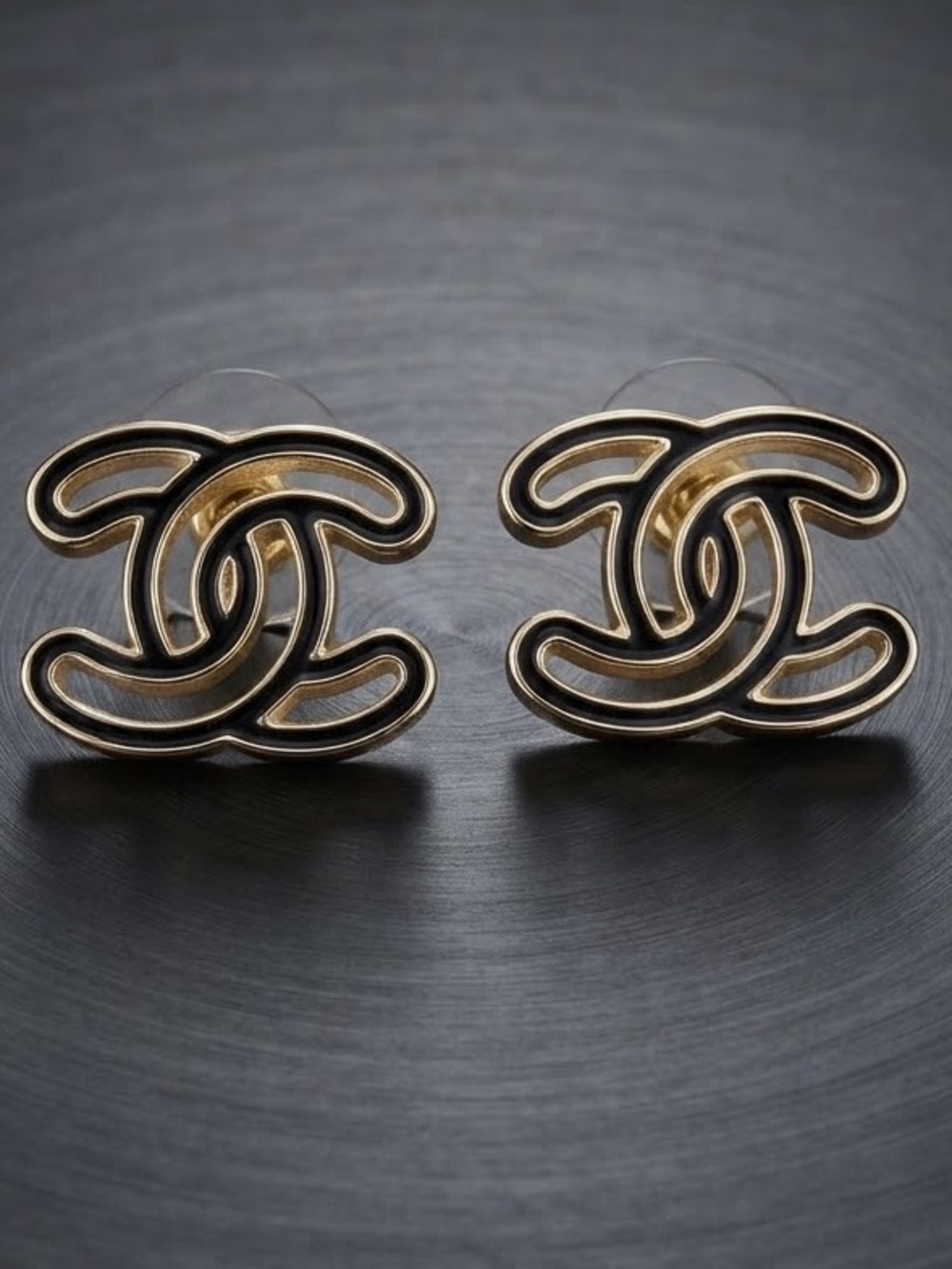 Fashion Jewelry Gold and Black Interlocking Logo Earrings